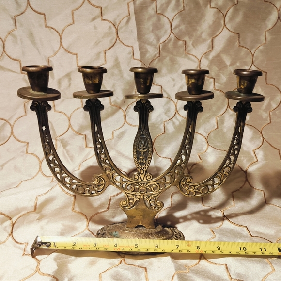 Vintage Sabbat Five Candle Brass & Enamel Candelabra made in Israel - Picture 8 of 10